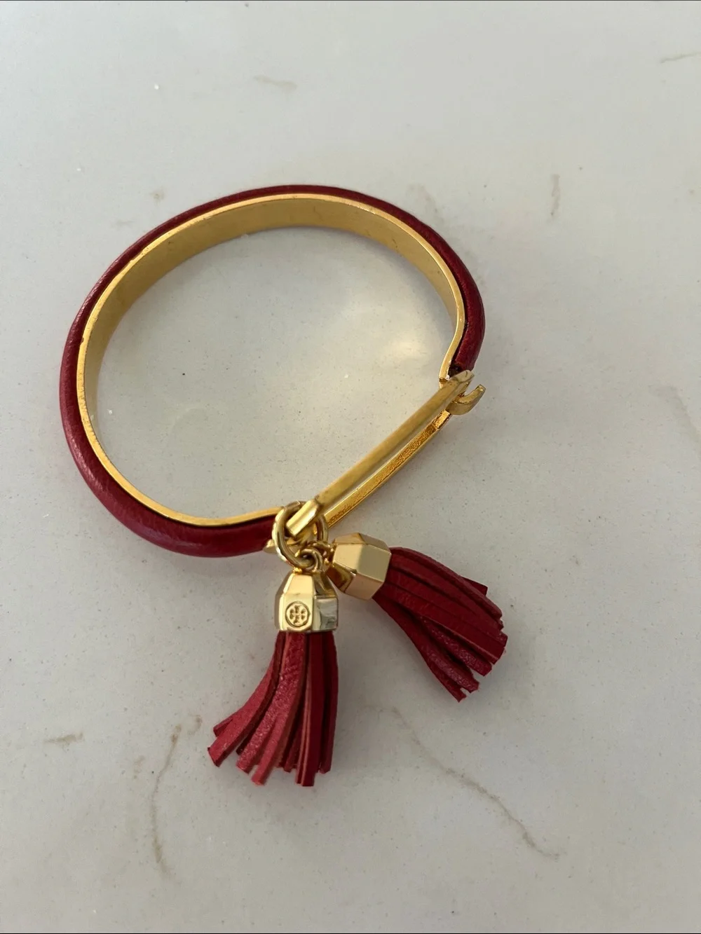 Rare Tory Burch Gold-Tone Red Twin Tassel Bracelet